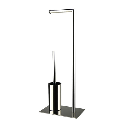 Piantana porta rotolo e scopino per bagno da terra metallo lucido