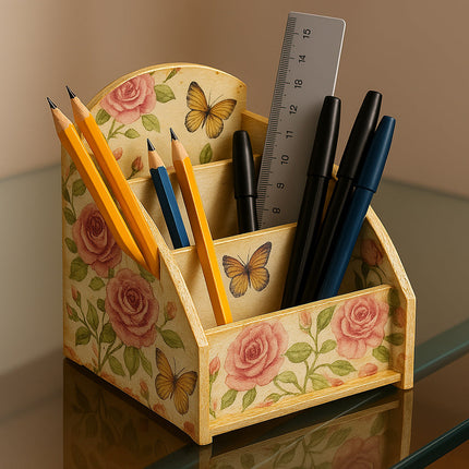 Portapenne in legno 3 scomparti da decoupage decorare enzoled