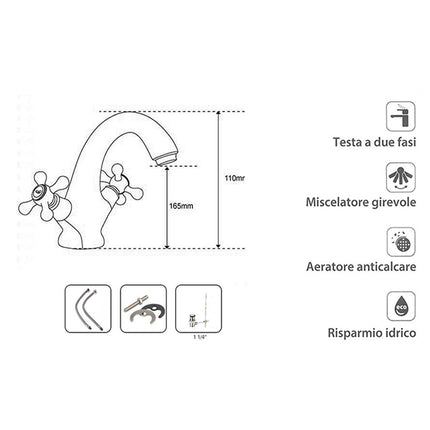 Rubinetto lavabo due manopole miscelatore da bagno modello Roma enzoled
