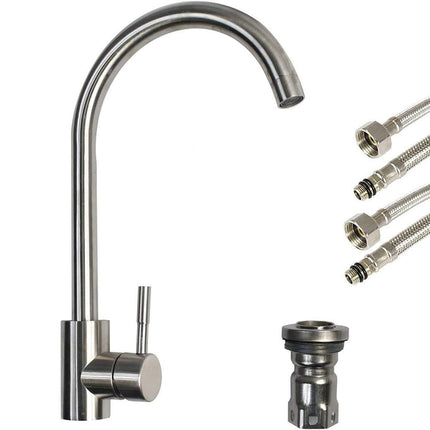 Rubinetto per lavello da cucina a canna in ottone cromato satinato enzoled