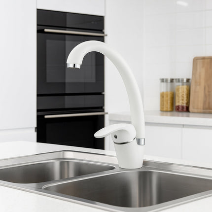 Rubinetto per lavello da cucina a canna alta moderno bianco