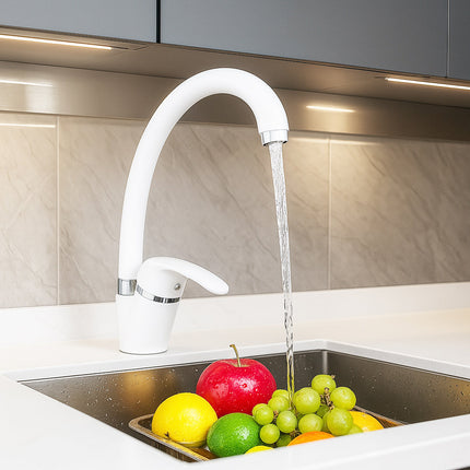 Rubinetto per lavello da cucina a canna alta moderno bianco