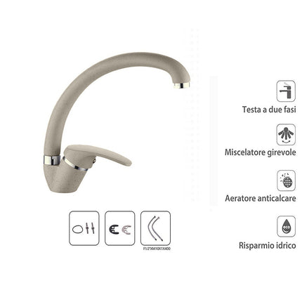 Rubinetto da cucina canna alta orientabile moderno colore avena