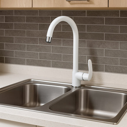 Rubinetto da cucina canna alta orientabile moderno bianco opaco