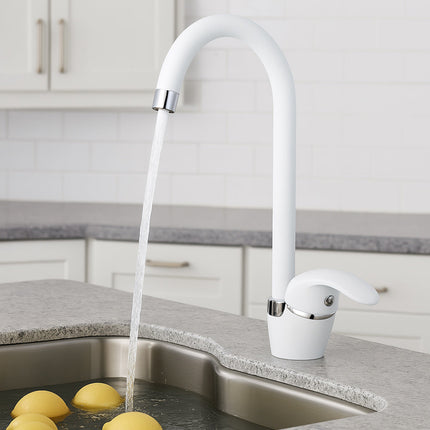 Rubinetto da cucina canna alta orientabile moderno bianco opaco