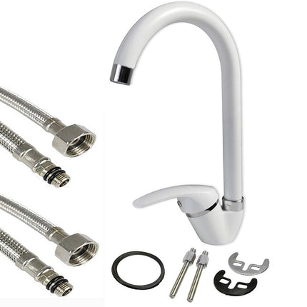 Rubinetto da cucina canna alta orientabile moderno bianco opaco