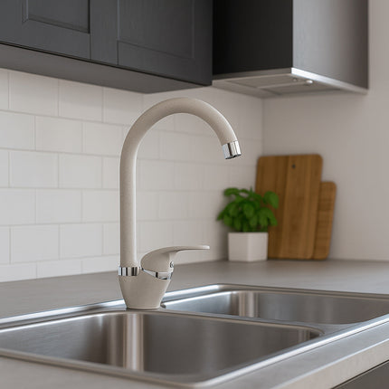 Rubinetto da cucina canna a collo di cigno monocomando colore avena