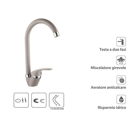 Rubinetto da cucina canna a collo di cigno monocomando colore avena