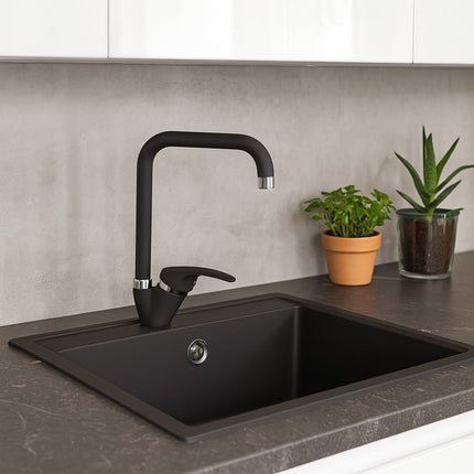 Rubinetto da cucina canna alta quadrata orientabile moderno nero opaco