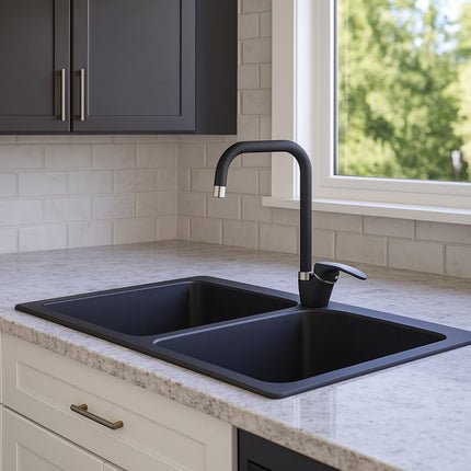 Rubinetto da cucina canna alta quadrata orientabile moderno nero opaco