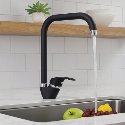 Rubinetto da cucina canna alta quadrata orientabile moderno nero opaco