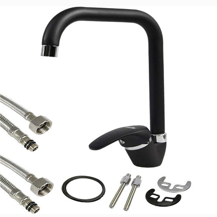 Rubinetto da cucina canna alta quadrata orientabile moderno nero opaco