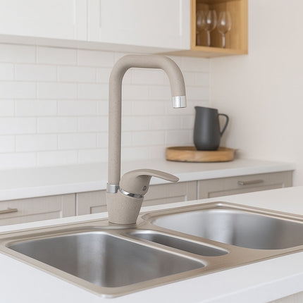 Rubinetto da cucina canna alta quadrata orientabile colore avena