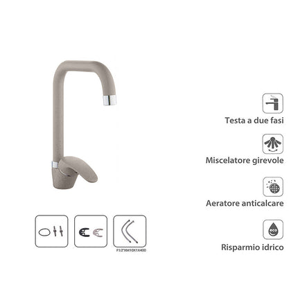 Rubinetto da cucina canna alta quadrata orientabile colore avena
