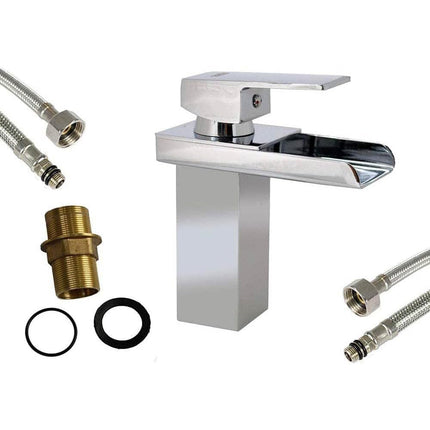 Miscelatore a cascata da lavabo per bagno canna bassa leva monocomando moderno modello cascata - enzoled