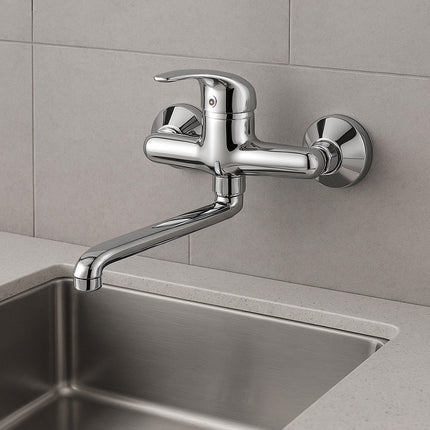 Rubinetto da cucina con canna lunga orientabile ottone cromato