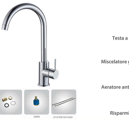 Rubinetto da cucina canna alta orientabile moderno lucido