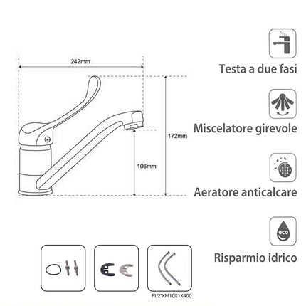 Rubinetto a canna bassa con miscelatore a leva lunga orientabile 360° enzoled