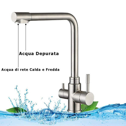 Rubinetto cucina 3 vie per depuratore d'acqua 2 leve Sistema Osmosi