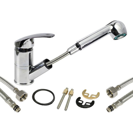 Rubinetto per lavello da cucina con doccetta estraibile ottone cromato