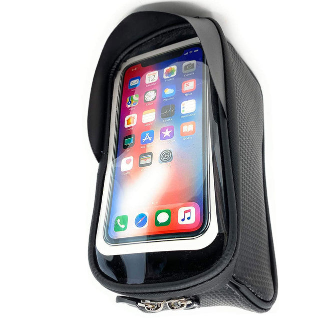 Borsa per bici da manubrio con supporto cellulare touchscren portaoggetti biciletta impermeabile visiera parasole - enzoled