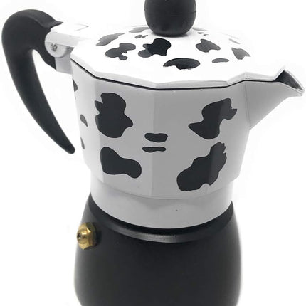 Caffettiera effetto mucca moka 1 2 3  tazze macchina del caffè in alluminio per espresso - enzoled