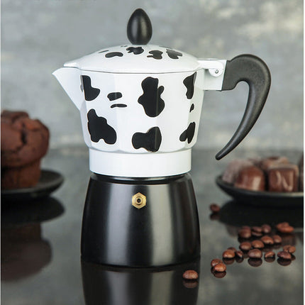 Caffettiera effetto mucca moka 1 2 3  tazze macchina del caffè in alluminio per espresso - enzoled