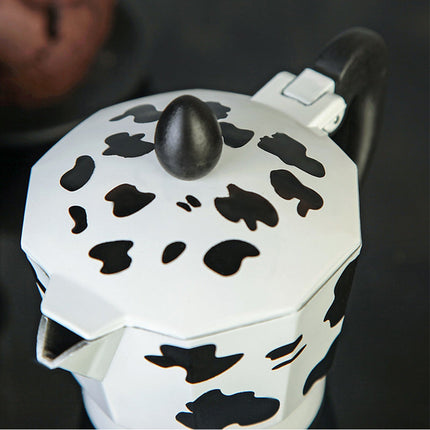 Caffettiera effetto mucca moka 1 2 3  tazze macchina del caffè in alluminio per espresso - enzoled