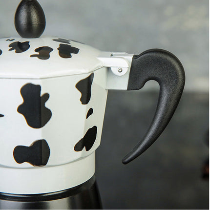 Caffettiera effetto mucca moka 1 2 3  tazze macchina del caffè in alluminio per espresso - enzoled