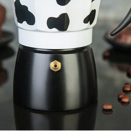 Caffettiera effetto mucca moka 1 2 3  tazze macchina del caffè in alluminio per espresso - enzoled