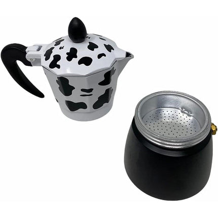 Caffettiera effetto mucca moka 1 2 3  tazze macchina del caffè in alluminio per espresso - enzoled
