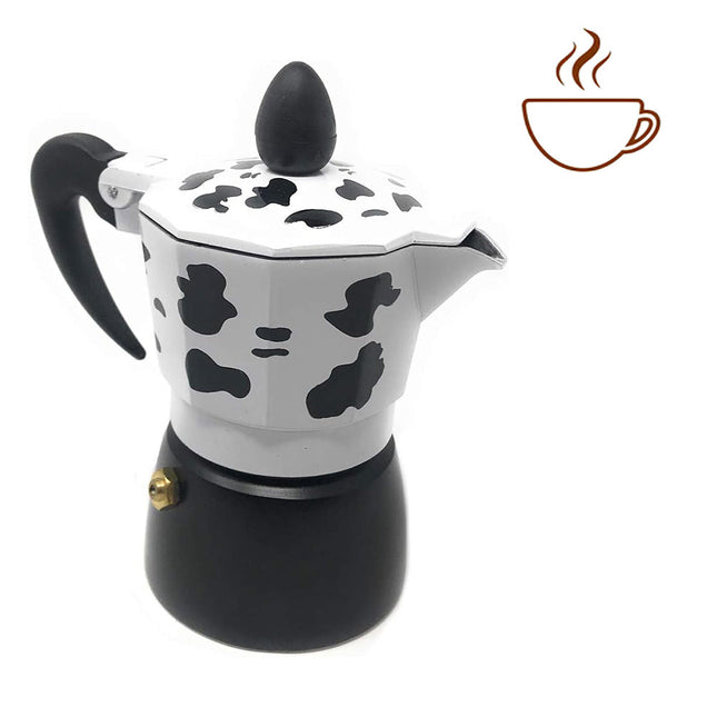 Caffettiera effetto mucca moka 1 2 3  tazze macchina del caffè in alluminio per espresso - enzoled