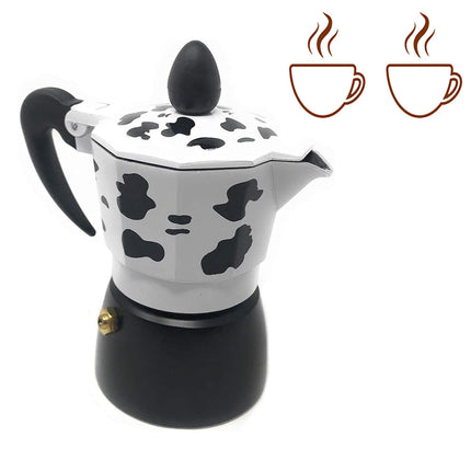 Caffettiera effetto mucca moka 1 2 3  tazze macchina del caffè in alluminio per espresso - enzoled