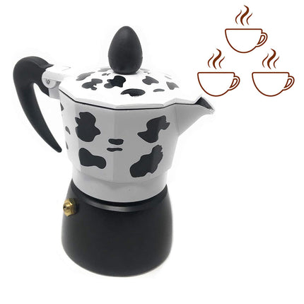 Caffettiera effetto mucca moka 1 2 3  tazze macchina del caffè in alluminio per espresso - enzoled