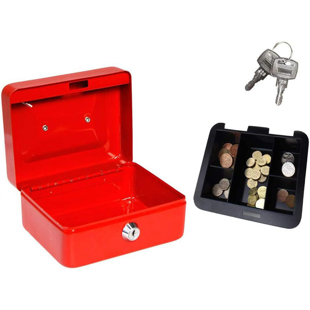 Cassetta portavalori cassaforte di sicurezza in metallo con scomparto e divisori portamonete doppia chiave 30X24X9 CM - enzoled