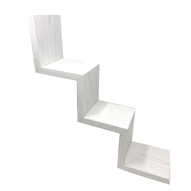 Mensola da parete a zig zag in legno mdf libreria design moderno rovere sbiancato 3 ripiani - enzoled