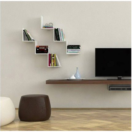 Mensola da parete a zig zag in legno mdf libreria design moderno rovere sbiancato 3 ripiani - enzoled