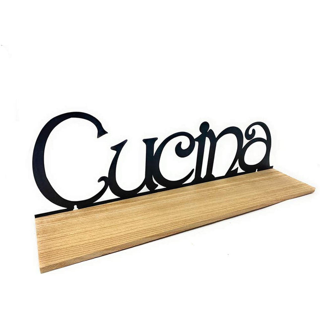 Mensola da parete in legno mdf con scritta cucina in metallo decorazione murale arredo casa - enzoled