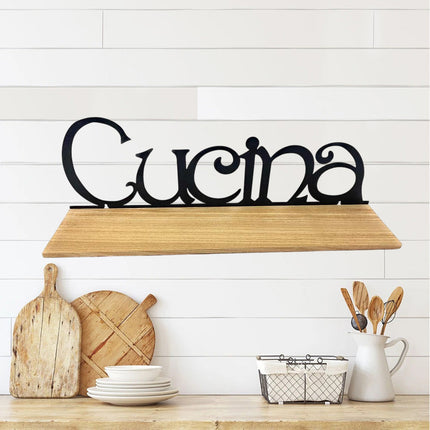 Mensola da parete in legno mdf con scritta cucina in metallo decorazione murale arredo casa - enzoled