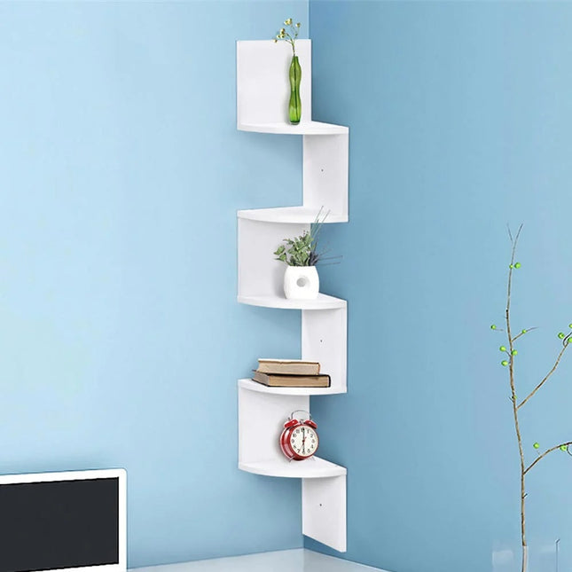 Mensola in legno MDF angolare scaffale verticale da parete 5 ripiani a zig zag per ufficio soggiorno camera da letto 123x19x19 cm - enzoled