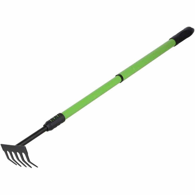 Rastrello da Giardino da 5 Denti curvi con Manico telescopico allungabile richiudibile Estensibile da 53 a 80 cm - enzoled