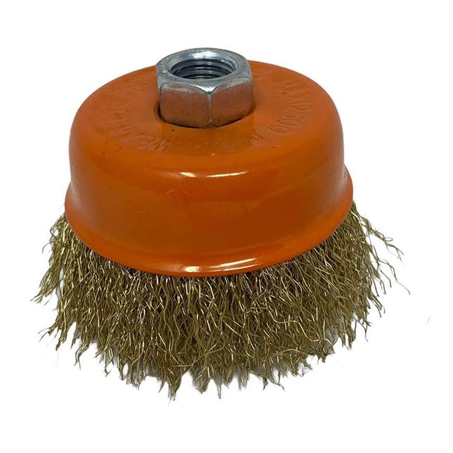 Spazzola a tazza 75 mm per smerigliatrice angolare flex con fili setole in ferro ondulato ottonato - enzoled