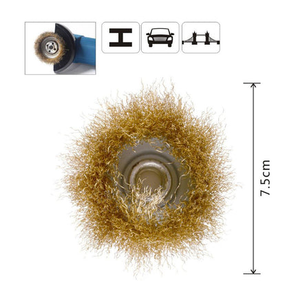 Spazzola a tazza 75 mm per smerigliatrice angolare flex con fili setole in ferro ondulato ottonato - enzoled
