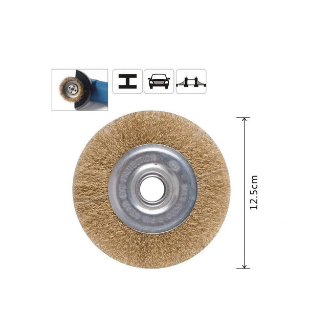 Spazzola a disco per trapano setole filo in ferro ondulati ottonati con gambo 125 150 mm - enzoled