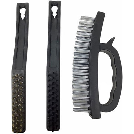 Set 3 spazzole con fili in ferro per ruggine calcare sverniciare con impugnatura ergonomica - enzoled