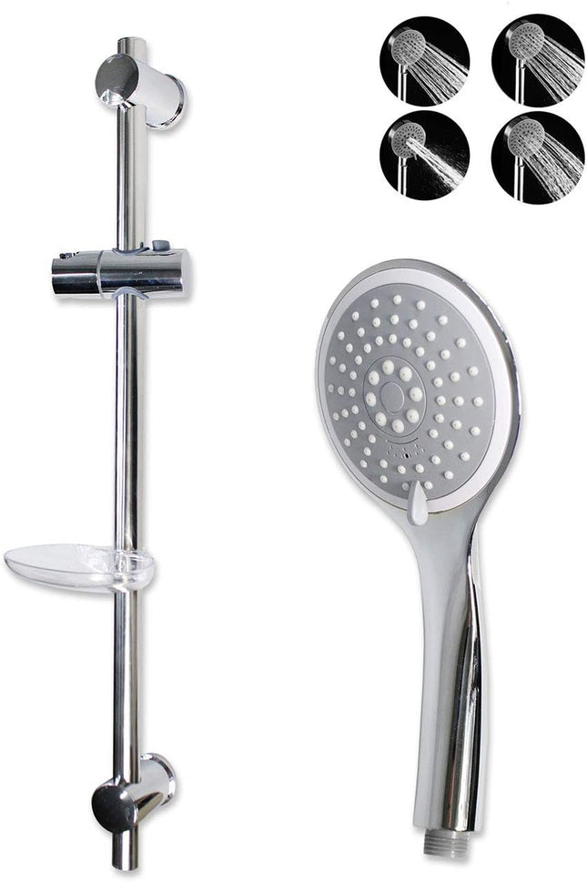 Saliscendi cromato con soffione multigetto diametro 11 cm per doccia staffa regolabile con porta sapone supporto orientabile scorrimento per regolare altezza 70 cm - enzoled