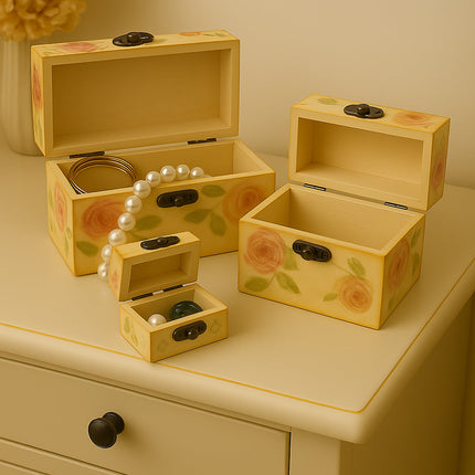 Set di 3 scatole in legno per decorazioni di decoupage e pittura enzoled