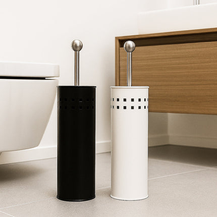 Portascopino a cilindro traforato con scopino da bagno con coperchio