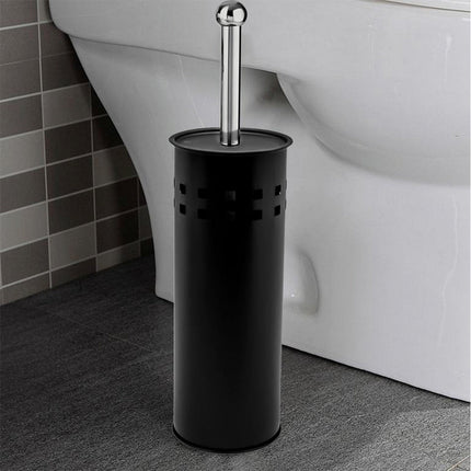 Portascopino a cilindro traforato con scopino da bagno con coperchio