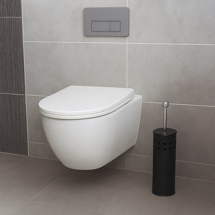 Portascopino a cilindro traforato con scopino da bagno con coperchio